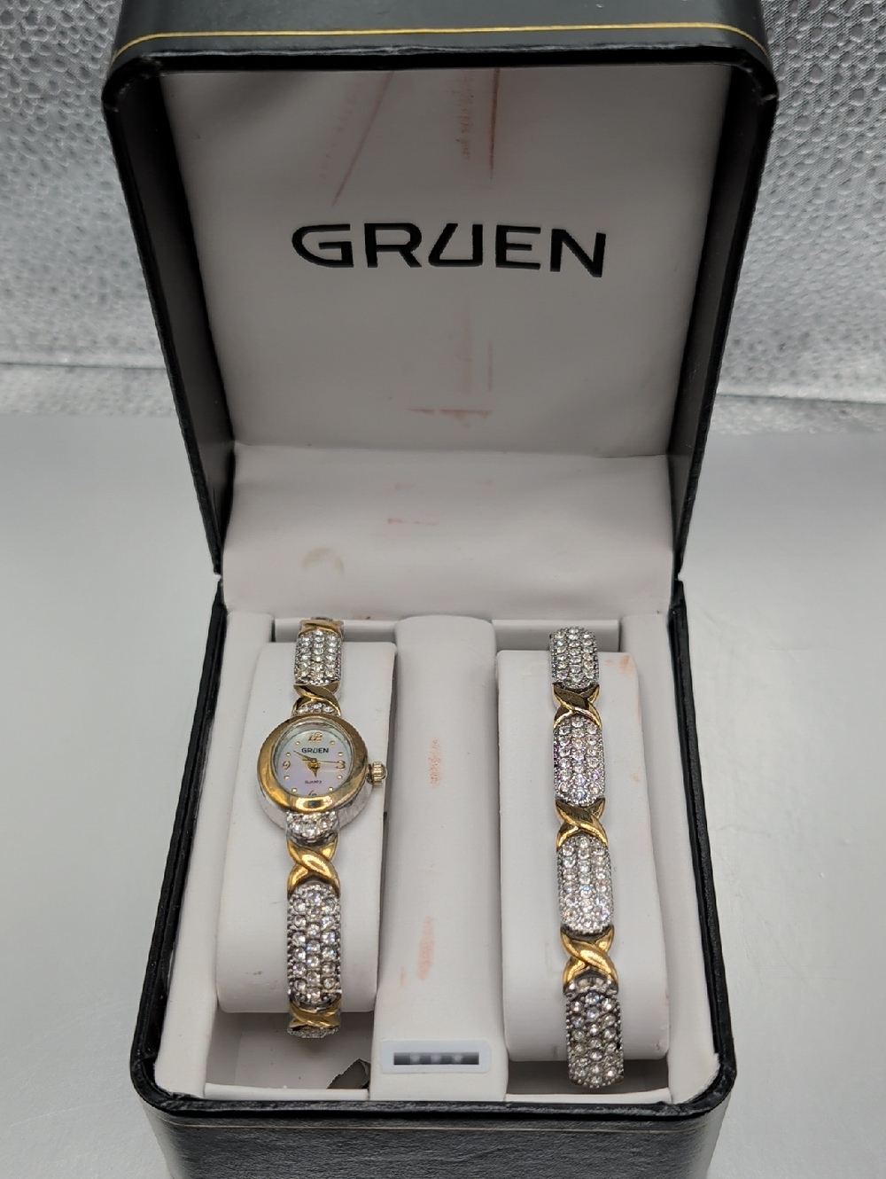 Gruen Gold & Silver Crystal Bracelet Watch Set - Gold and Silver